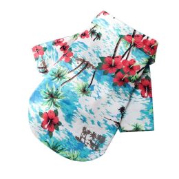 Small And Medium Dogs Beach Pineapple Shirt Hawaiian Pet Dog Cat Golden Retriever Spring And Summer Four Seasons Clothes (Option: Shirt Island Style Lake Blue-3XL)